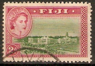 Fiji 1954 2d Green and magenta. SG283.